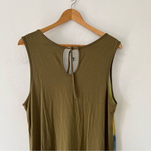 Dolcezza Green Sleeveless Asymmetrical Two Tone Tie-dye Tulle Hem A-Line Dress - Picture 3 of 9